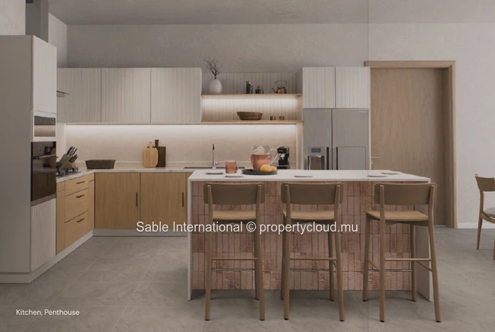 Appartement R+2 à vendre à Trou aux Biches, 122m², piscine commune, climatisé, proche écoles et commerces.