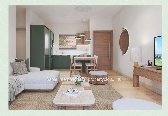 Appartement à vendre à Roches Noires, 55m², 1 chambre, climatisé, parking, jardin, véranda. Proche bus, golf, hôpital...