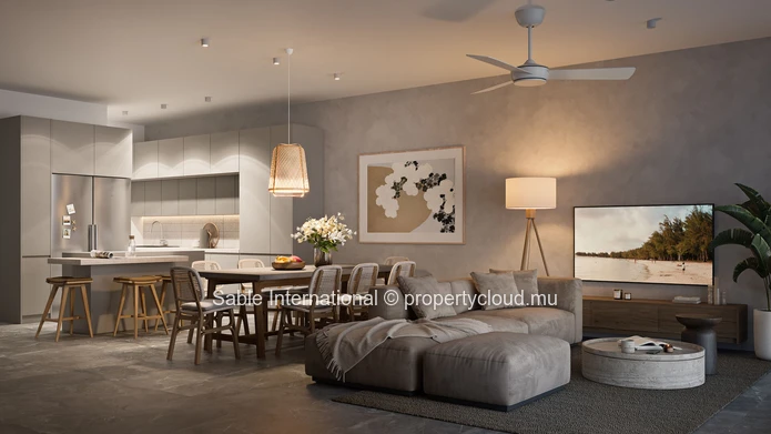 Appartement R+2 à vendre à Grand Baie, 119m², 3 chambres, parking, balcon, proche écoles & commerces, climatisé.
