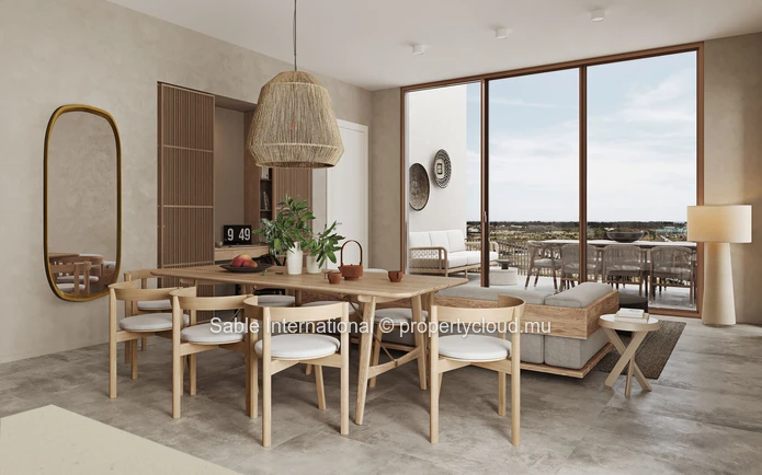 Appartement R+2 à vendre à Grand Baie, 119m², 3 chambres, parking, balcon, proche écoles & commerces, climatisé.