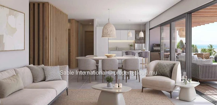 Appartement R+2 à vendre à Péreybère, 118m², 2 chambres, piscine commune, accès mer, proche commodités, cuisine équipée.