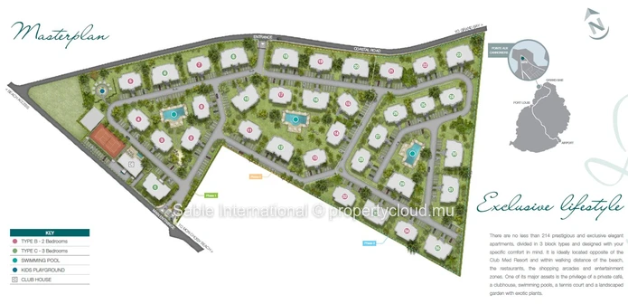 Penthouse R+2 à vendre à Pointe aux Canonniers, 149m², 3 chambres, piscine privée, vue mer, proche écoles et commerces.