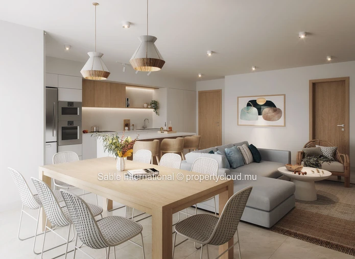 Appartement R+2 à vendre à Tamarin, Rivière Noire. 142m², 3 chambres, piscine commune, vue mer, proche commodités.