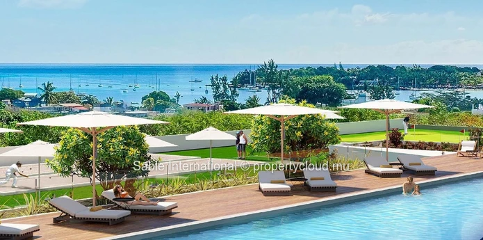 Superbes appartements de centre commercial avec vue sur la mer à Grand Baie, piscine commune
